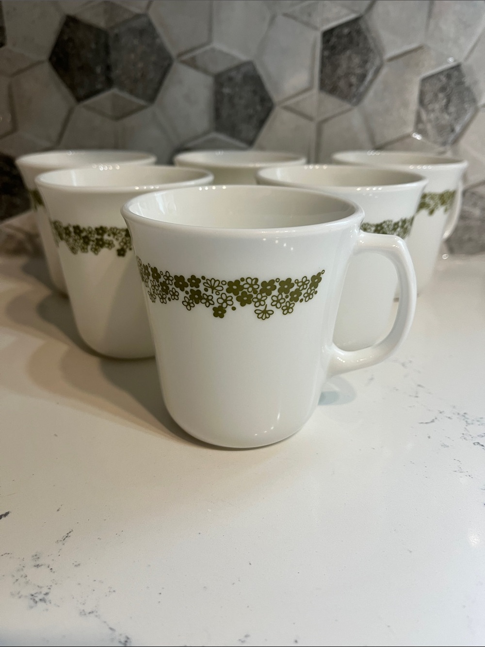Classic White Spring Blossom Green Corning Corelle Mug with Olive Floral Band 6